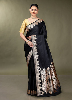 Black Banarasi Silk Saree With Blouse Piece