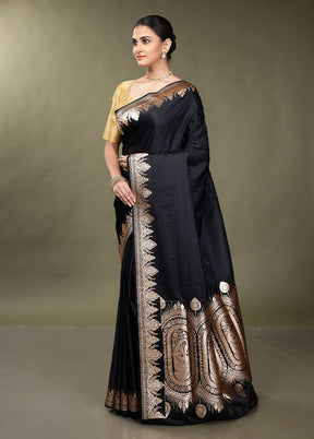 Black Banarasi Silk Saree With Blouse Piece