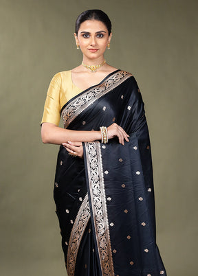 Black Banarasi Silk Saree With Blouse Piece