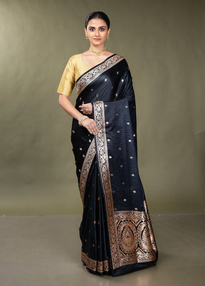 Black Banarasi Silk Saree With Blouse Piece