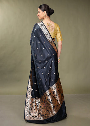 Black Banarasi Silk Saree With Blouse Piece