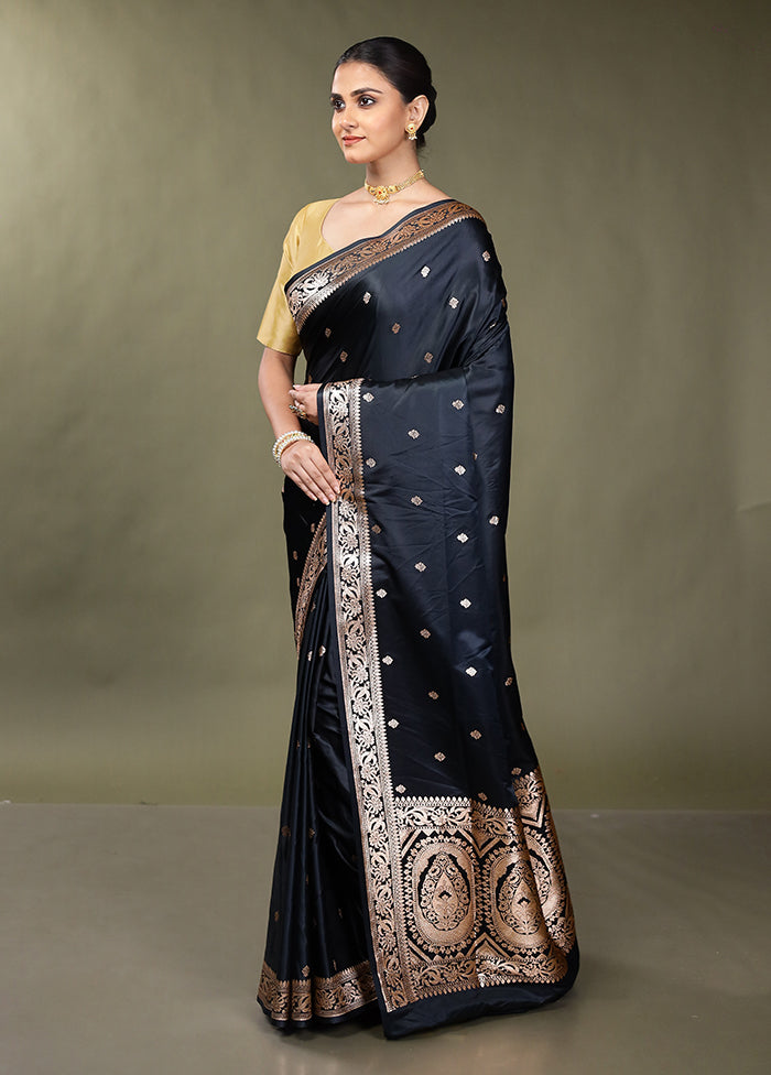Black Banarasi Silk Saree With Blouse Piece