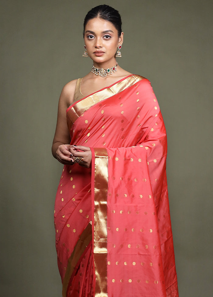 Pink Kanjivaram Silk Saree With Blouse Piece