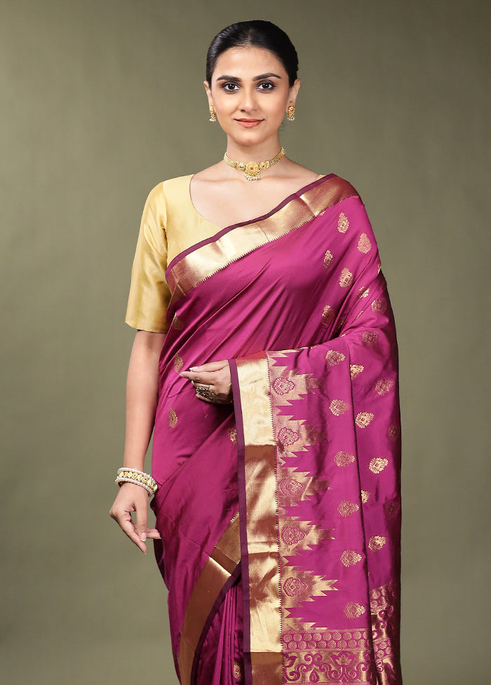 Purple Kanjivaram Silk Saree With Blouse Piece