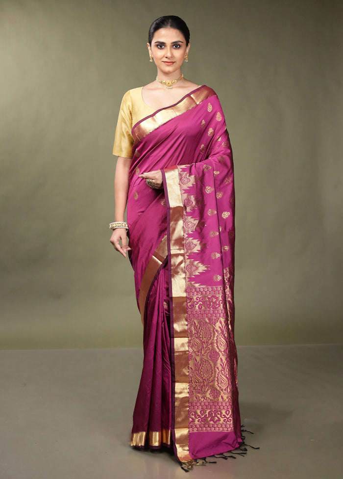 Purple Kanjivaram Silk Saree With Blouse Piece