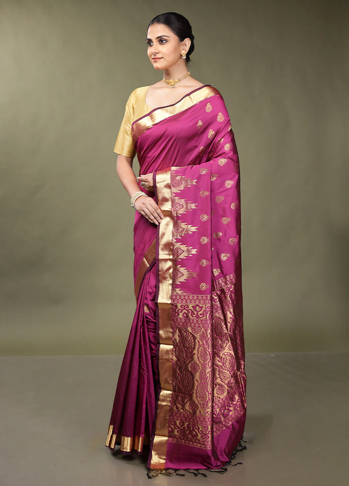 Purple Kanjivaram Silk Saree With Blouse Piece