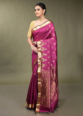 Purple Kanjivaram Silk Saree With Blouse Piece