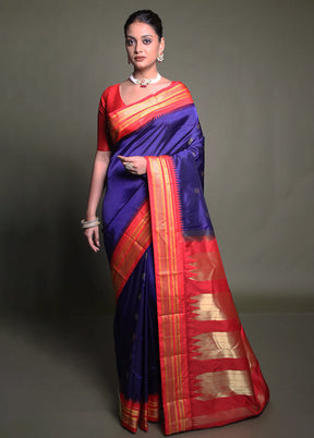 Blue Kanjivaram Silk Saree With Blouse Piece