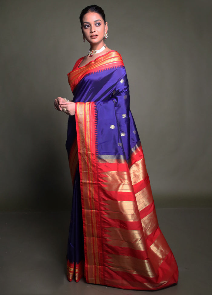 Blue Kanjivaram Silk Saree With Blouse Piece