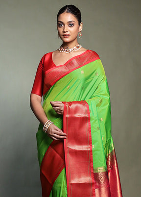 Green Kanjivaram Silk Saree With Blouse Piece