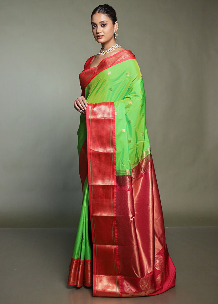 Green Kanjivaram Silk Saree With Blouse Piece