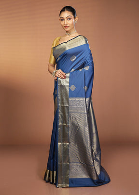 Blue Kanjivaram Silk Saree With Blouse Piece