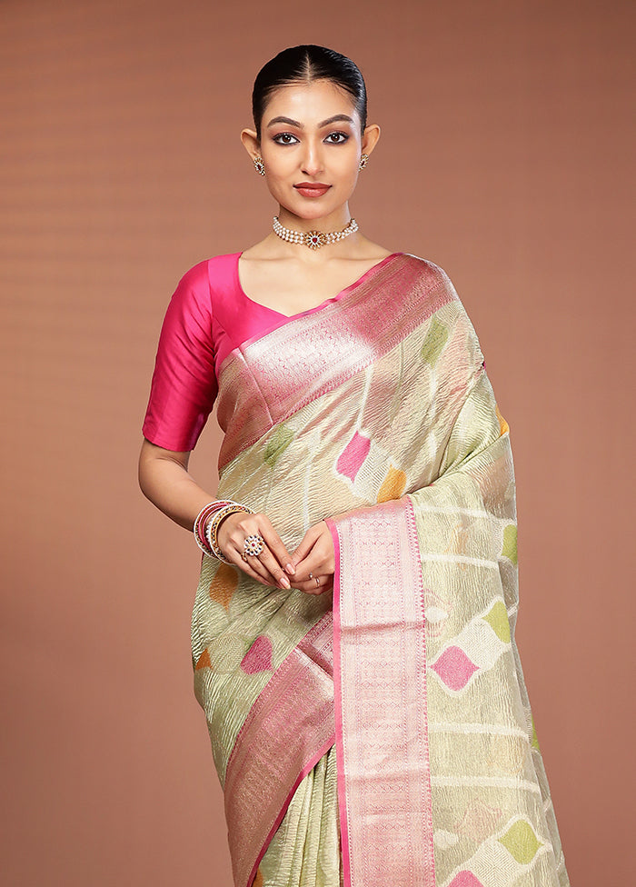 Green Tissue Silk Saree With Blouse Piece