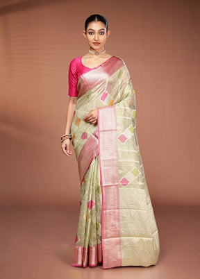 Green Tissue Silk Saree With Blouse Piece