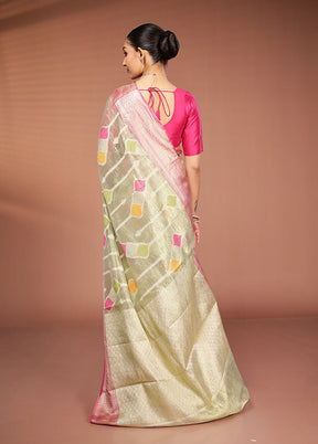 Green Tissue Silk Saree With Blouse Piece