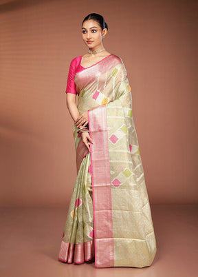 Green Tissue Silk Saree With Blouse Piece