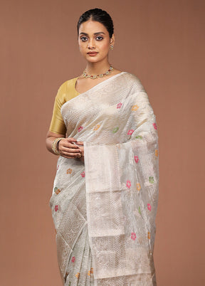 Grey Tissue Silk Saree With Blouse Piece