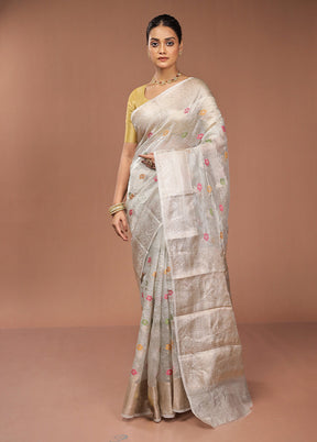 Grey Tissue Silk Saree With Blouse Piece
