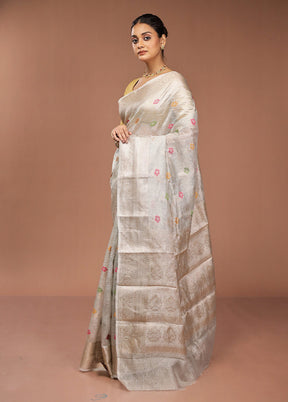 Grey Tissue Silk Saree With Blouse Piece