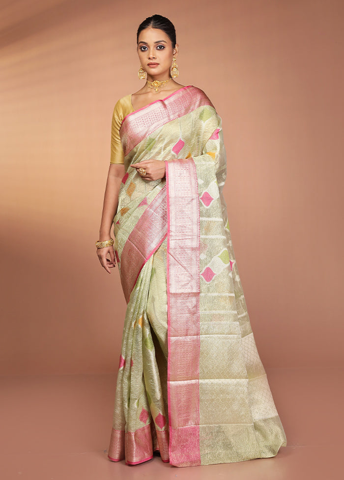 Green Tissue Silk Saree With Blouse Piece