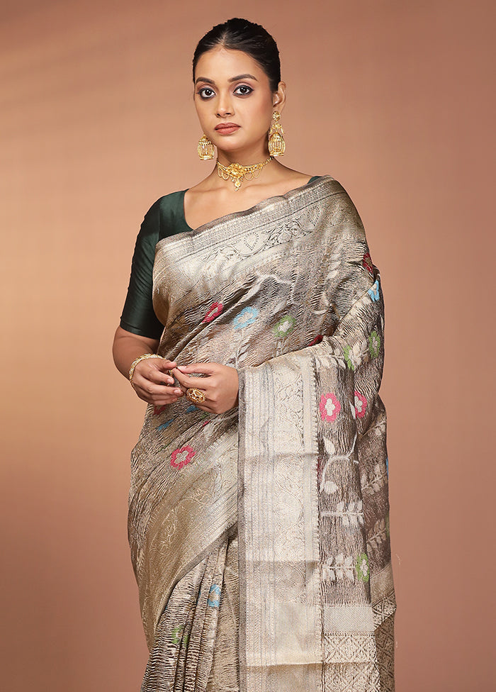 Grey Tissue Silk Saree With Blouse Piece