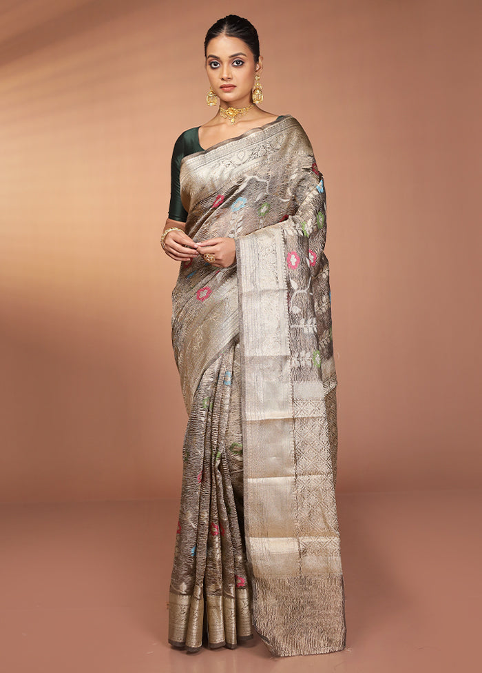 Grey Tissue Silk Saree With Blouse Piece