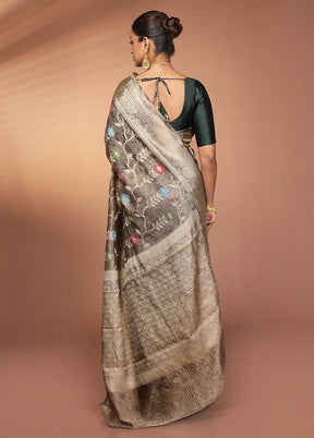 Grey Tissue Silk Saree With Blouse Piece