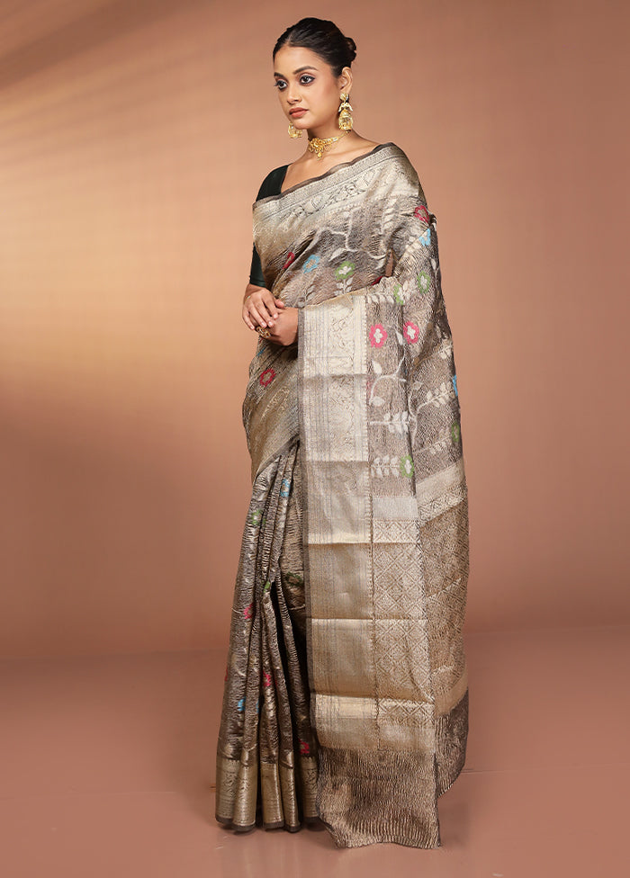 Grey Tissue Silk Saree With Blouse Piece
