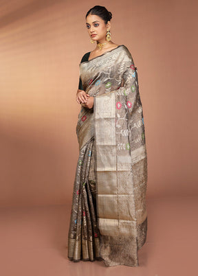 Grey Tissue Silk Saree With Blouse Piece