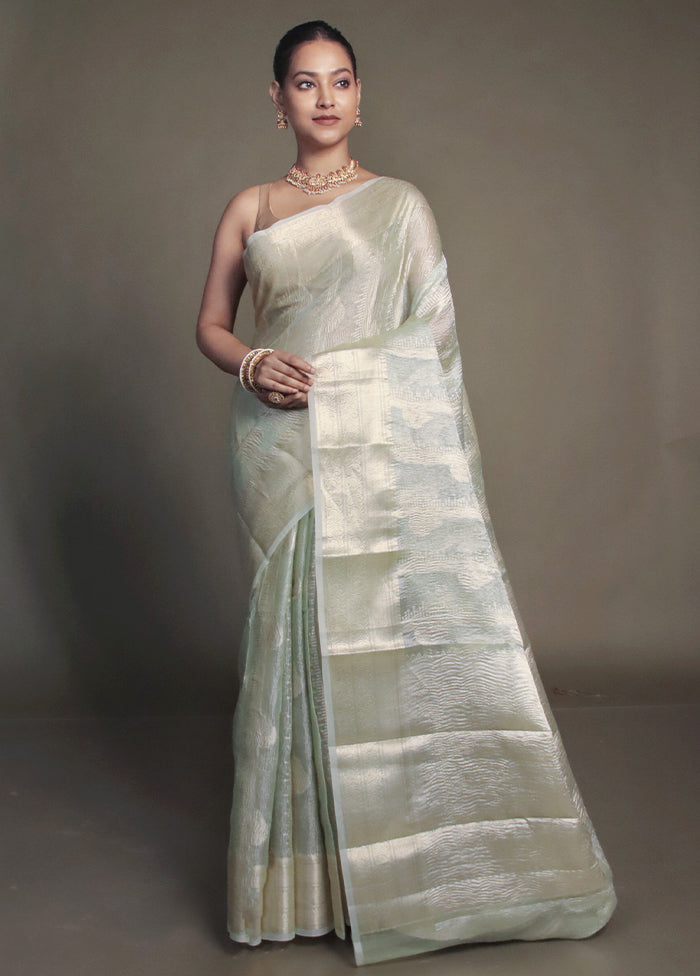 Green Crushed Tissue Silk Saree With Blouse Piece