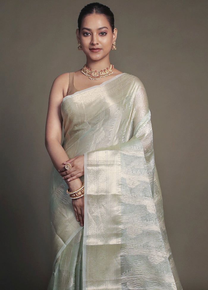 Green Crushed Tissue Silk Saree With Blouse Piece