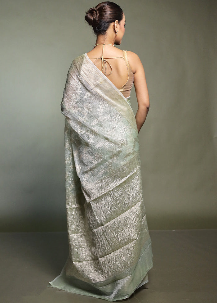 Green Crushed Tissue Silk Saree With Blouse Piece