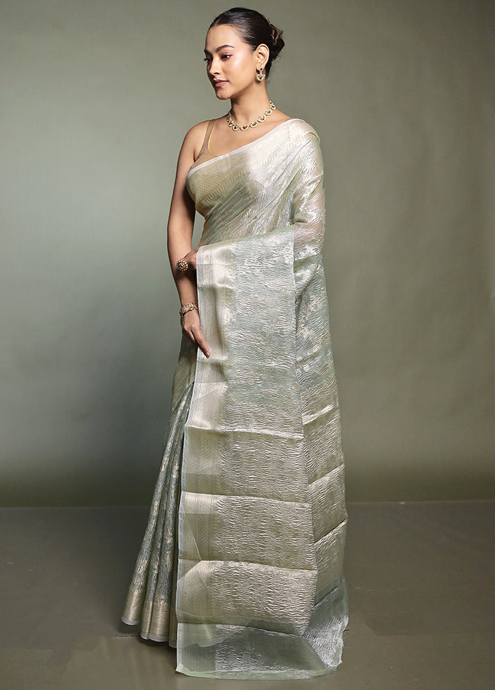 Green Crushed Tissue Silk Saree With Blouse Piece