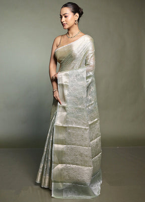 Green Crushed Tissue Silk Saree With Blouse Piece