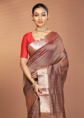 Maroon Tissue Silk Saree With Blouse Piece