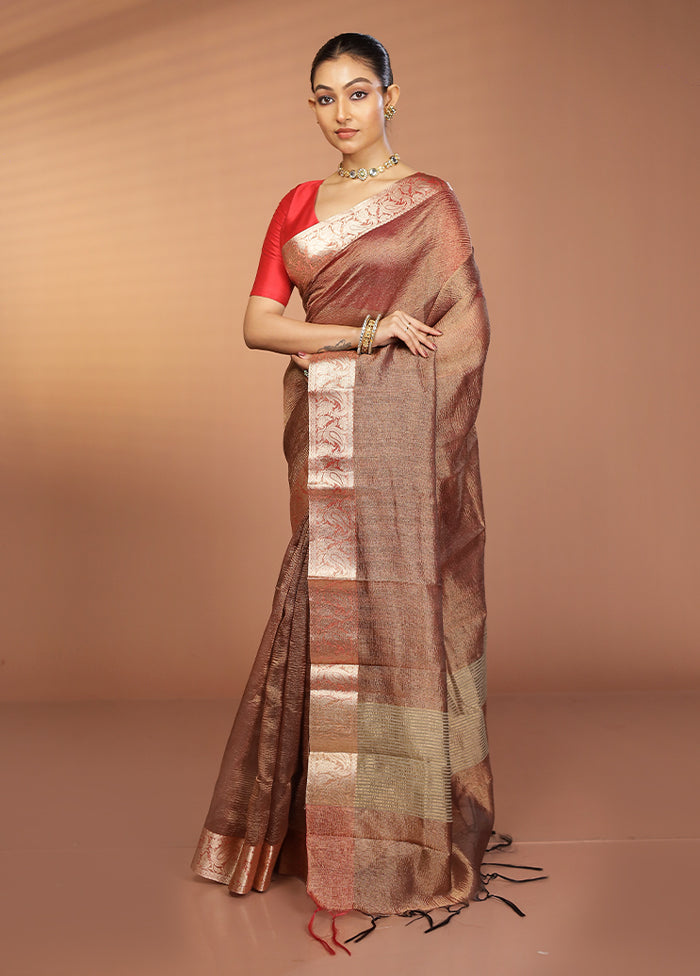 Maroon Tissue Silk Saree With Blouse Piece