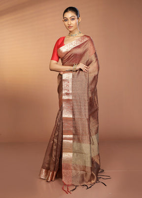 Maroon Tissue Silk Saree With Blouse Piece