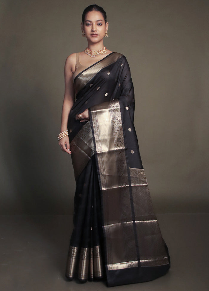 Black Kora Silk Saree With Blouse Piece