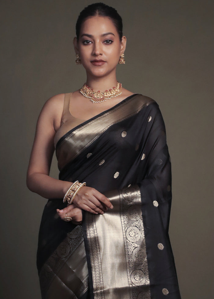 Black Kora Silk Saree With Blouse Piece