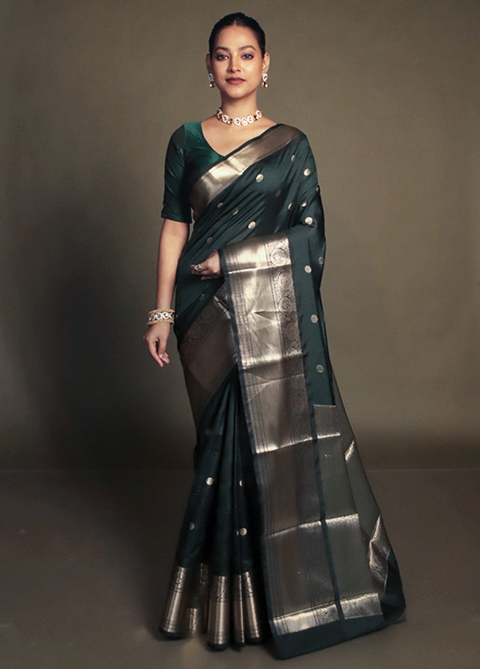 Green Kora Silk Saree With Blouse Piece