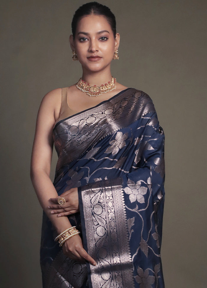 Blue Kora Silk Saree With Blouse Piece