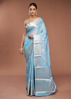 Blue Kora Silk Saree With Blouse Piece