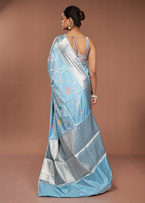 Blue Kora Silk Saree With Blouse Piece