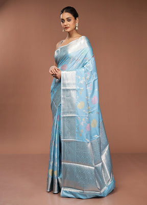 Blue Kora Silk Saree With Blouse Piece