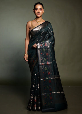 Green Kora Silk Saree With Blouse Piece