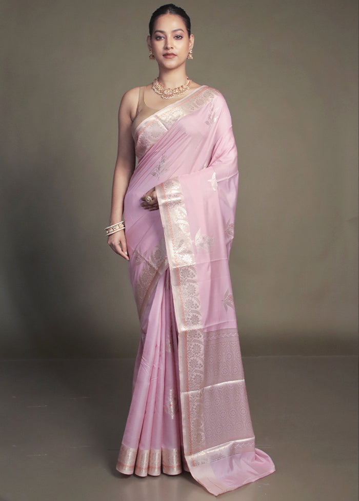 Pink Kora Silk Saree With Blouse Piece