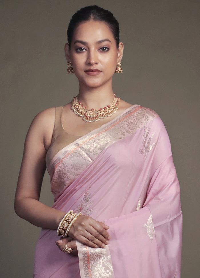 Pink Kora Silk Saree With Blouse Piece