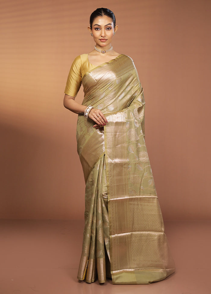 Green Kora Silk Saree With Blouse Piece