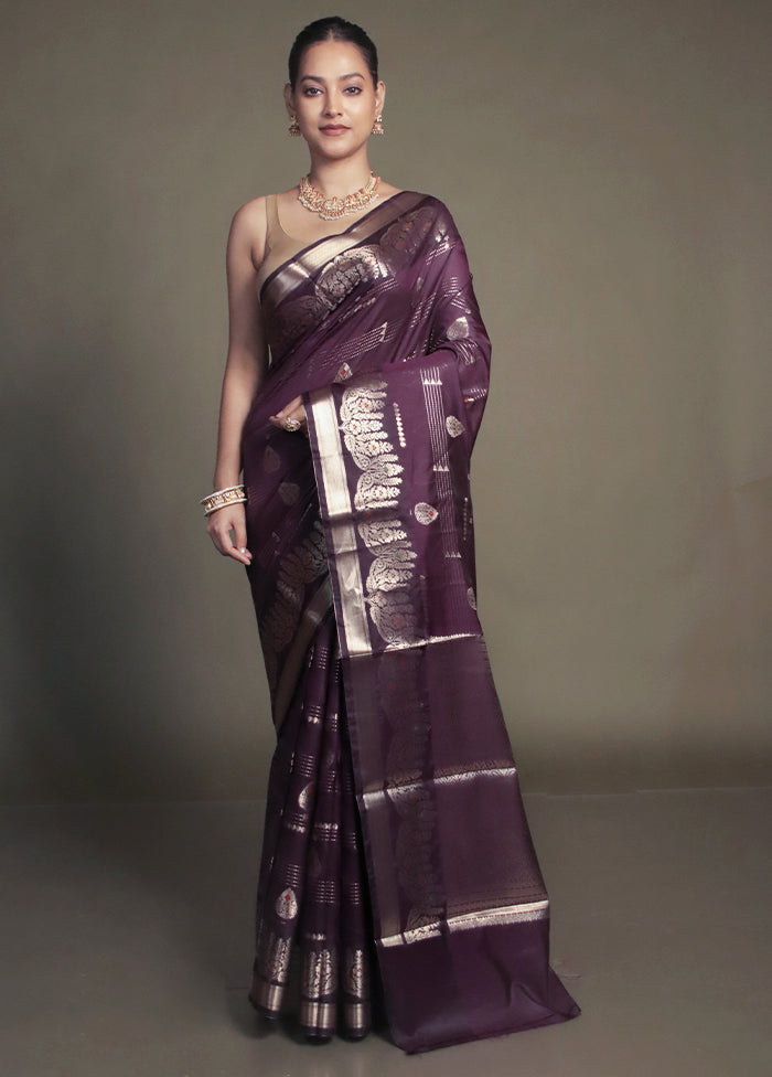 Purple Kora Silk Saree With Blouse Piece