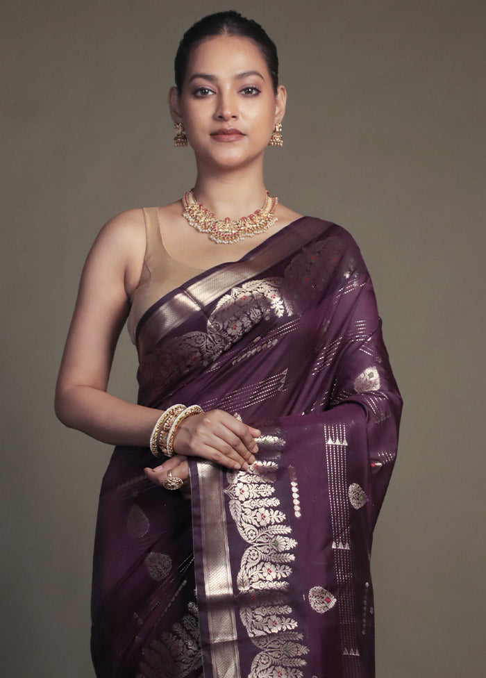Purple Kora Silk Saree With Blouse Piece